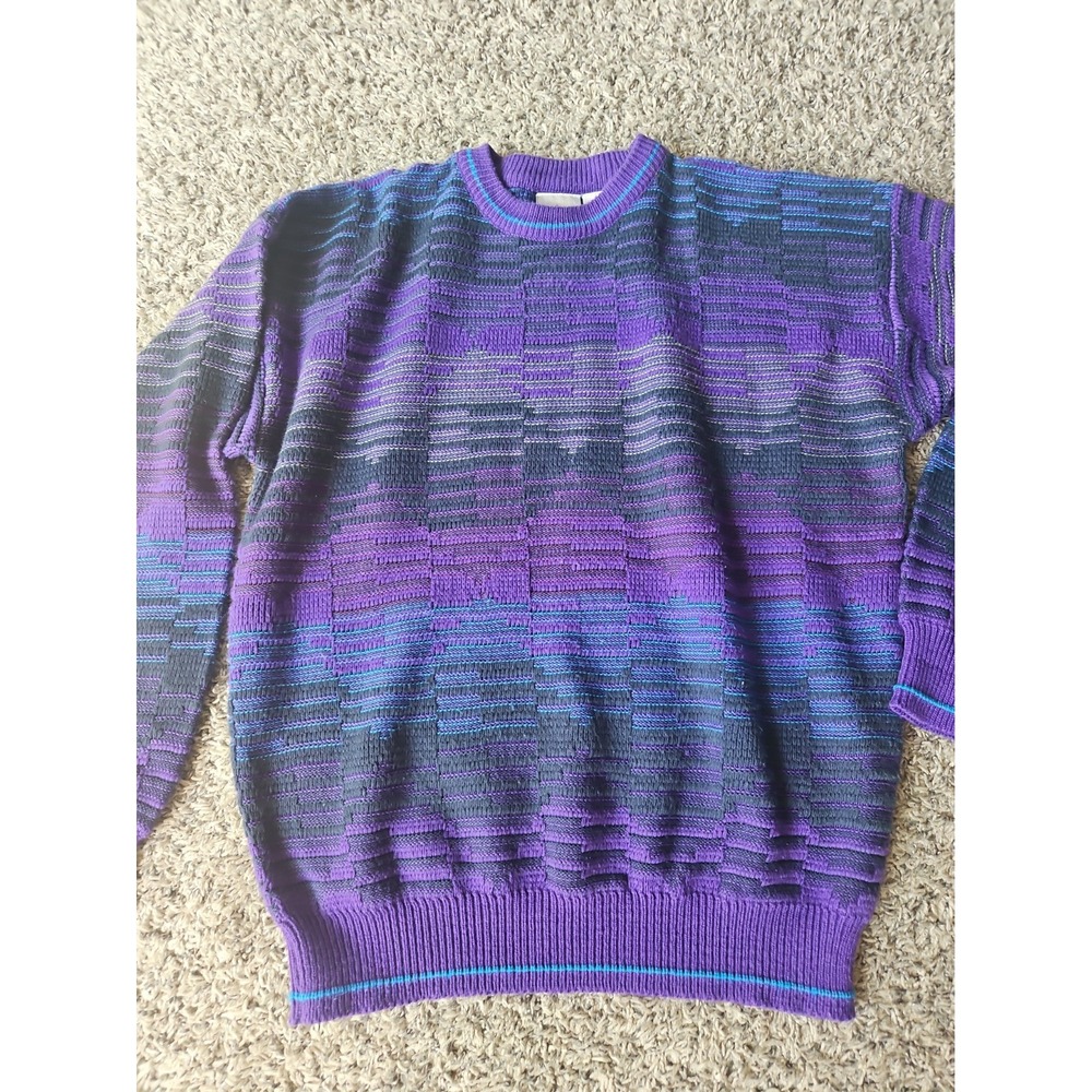 Vintage Ash Creek Trading Sweater Mens Large Grandpa Style 90s Purple Blue